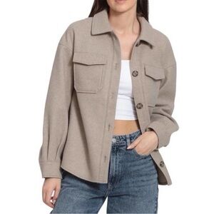 AVEC LES FILLES Button Front Boyfriend Shacket Oat Melange